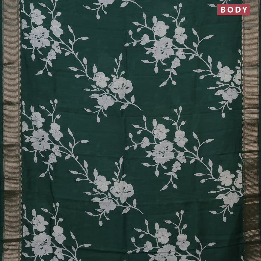 Assam silk saree green with allover floral prints and zari woven border