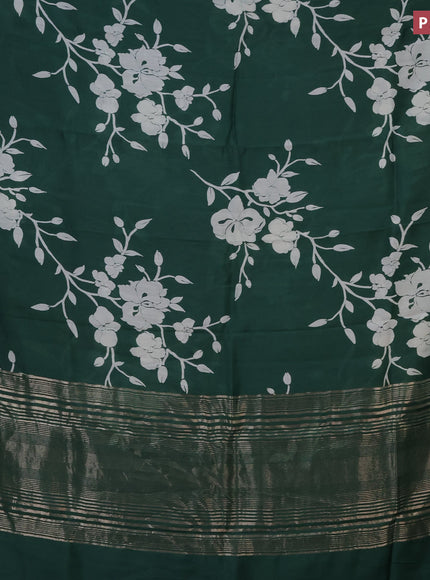 Assam silk saree green with allover floral prints and zari woven border