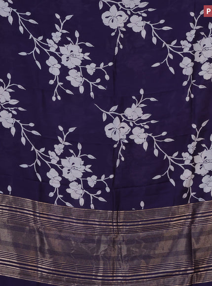 Assam silk saree blue with allover floral prints and zari woven border