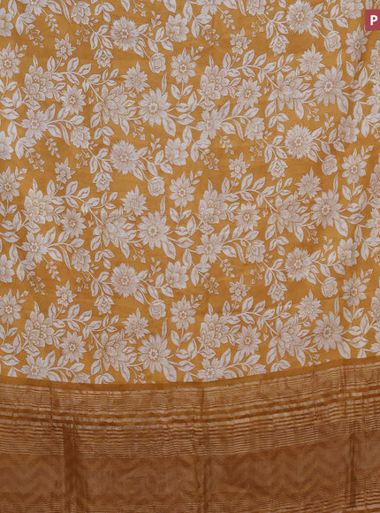 Assam silk saree mustard yellow with allover floral prints and zari woven border