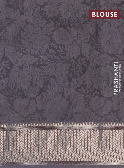 Assam silk saree grey shade with allover floral prints and zari woven border