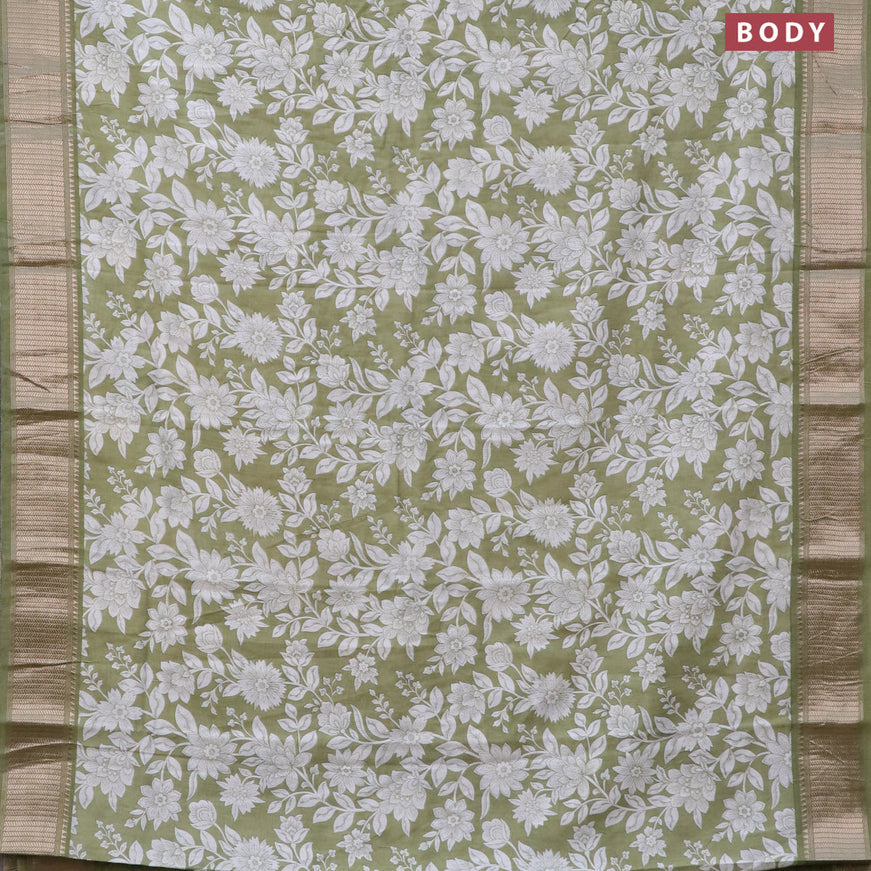 Assam silk saree green shade with allover floral prints and zari woven border