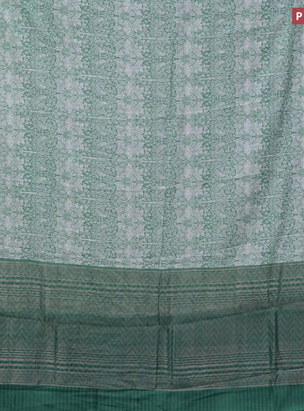 Assam silk saree teal green shade with allover prints and zari woven border