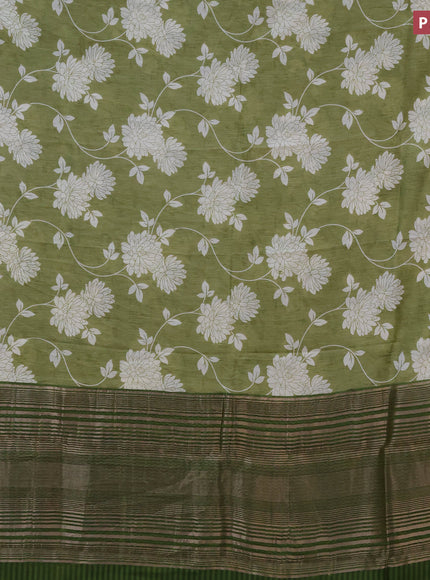 Assam silk saree green shade with allover floral prints and zari woven border