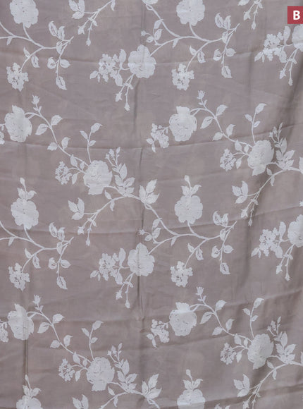 Assam silk saree grey shade with allover floral prints and zari woven border