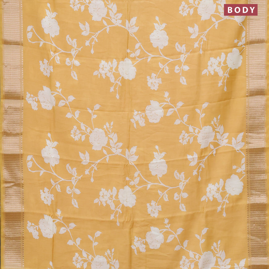 Assam silk saree yellow with allover floral prints and zari woven border