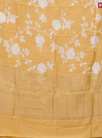 Assam silk saree yellow with allover floral prints and zari woven border