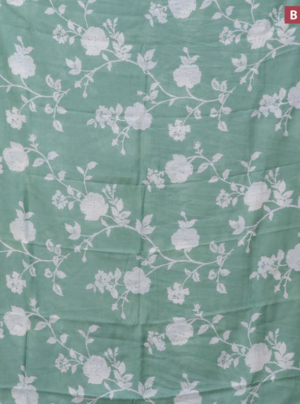 Assam silk saree pastel green with allover floral prints and zari woven border