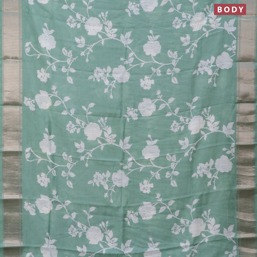 Assam silk saree pastel green with allover floral prints and zari woven border