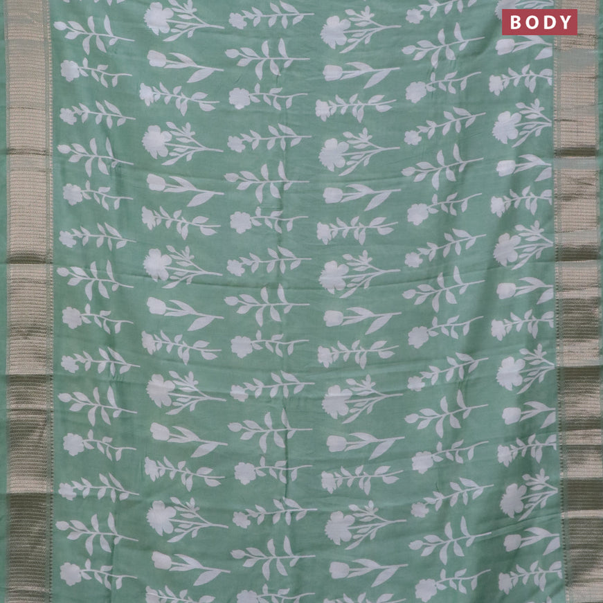 Assam silk saree pastel green with floral butta prints and zari woven border