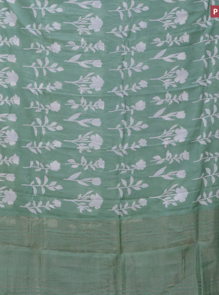 Assam silk saree pastel green with floral butta prints and zari woven border