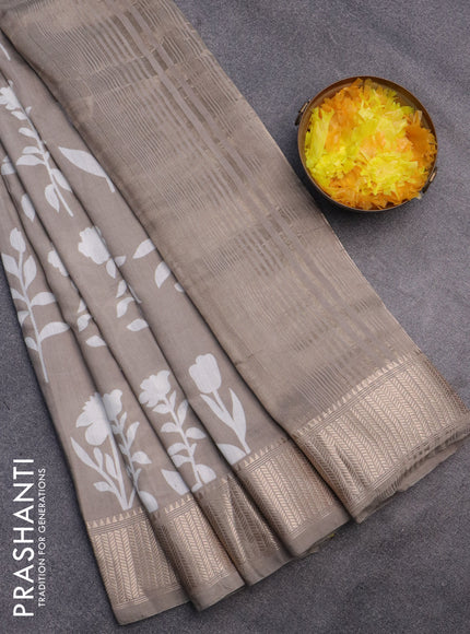 Assam silk saree grey shade with floral butta prints and zari woven border