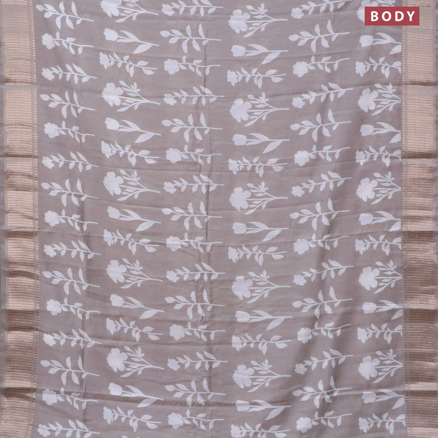 Assam silk saree grey shade with floral butta prints and zari woven border