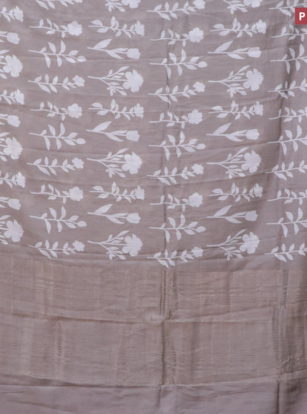 Assam silk saree grey shade with floral butta prints and zari woven border