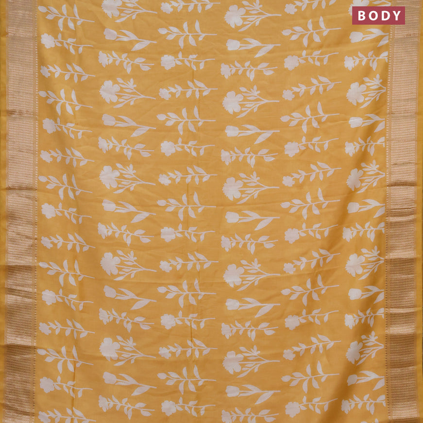 Assam silk saree yellow with floral butta prints and zari woven border