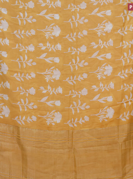 Assam silk saree yellow with floral butta prints and zari woven border