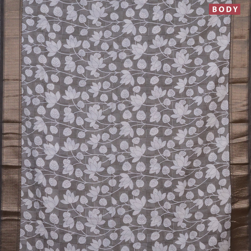 Assam silk saree grey shade with allover prints and zari woven border