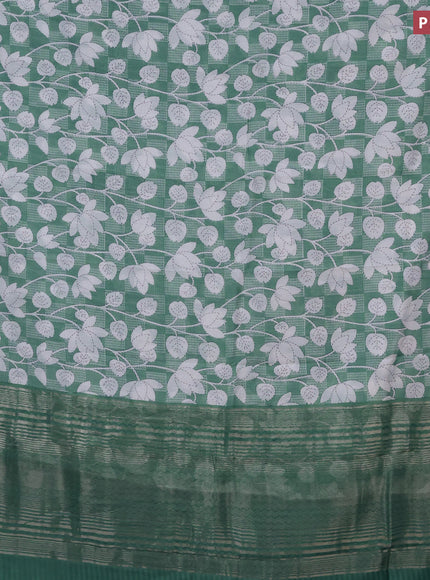 Assam silk saree teal green shade with allover prints and zari woven border