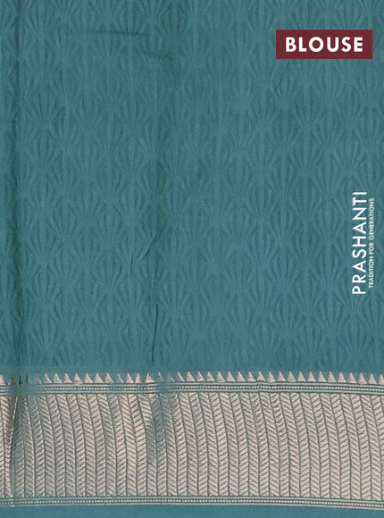 Assam silk saree teal green shade with allover prints and zari woven border