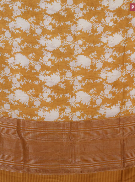 Assam silk saree mustard yellow with allover floral prints and zari woven border