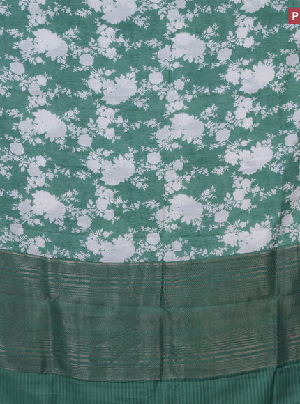 Assam silk saree teal green shade with allover floral prints and zari woven border