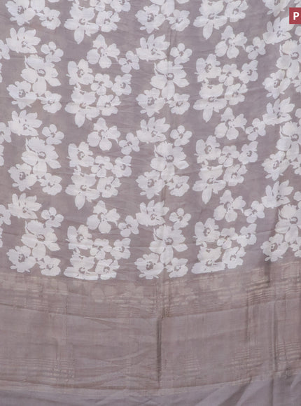 Assam silk saree grey shade with allover floral prints and zari woven border