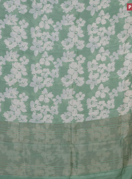 Assam silk saree pastel green with allover floral prints and zari woven border