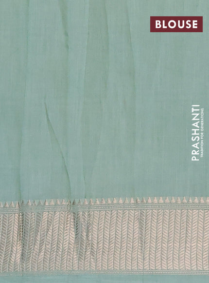 Assam silk saree pastel green with allover floral prints and zari woven border