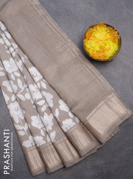 Assam silk saree pastel brown with allover floral prints and zari woven border