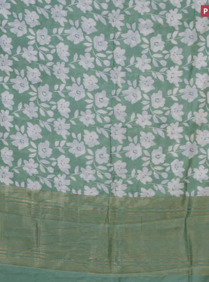 Assam silk saree teal green shade with allover floral prints and zari woven border