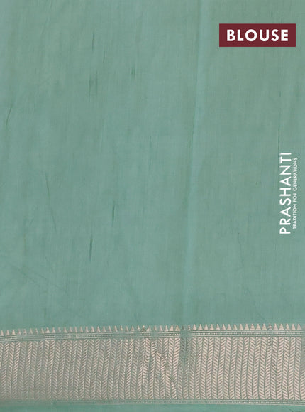 Assam silk saree teal green shade with allover floral prints and zari woven border