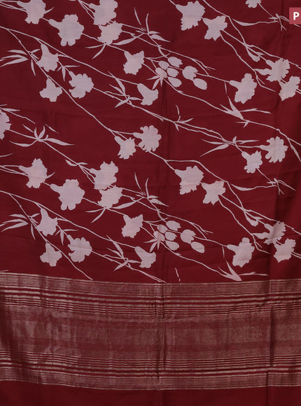 Assam silk saree maroon with allover floral prints and zari woven border