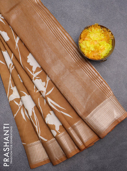 Assam silk saree mustard yellow with allover floral prints and zari woven border