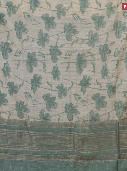 Assam silk saree cream and pastel green with allover zari checks & floral prints and zari woven border