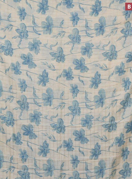 Assam silk saree cream and pastel blue with allover zari checks & floral prints and zari woven border