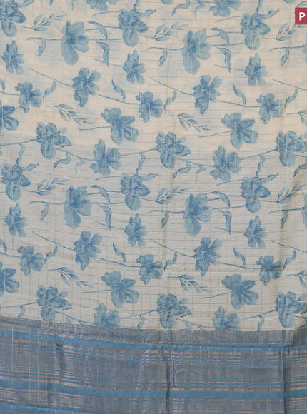 Assam silk saree cream and pastel blue with allover zari checks & floral prints and zari woven border