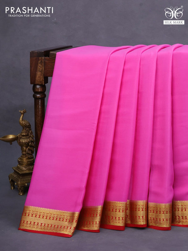 Pure mysore silk saree pink and red with plain body and zari woven border