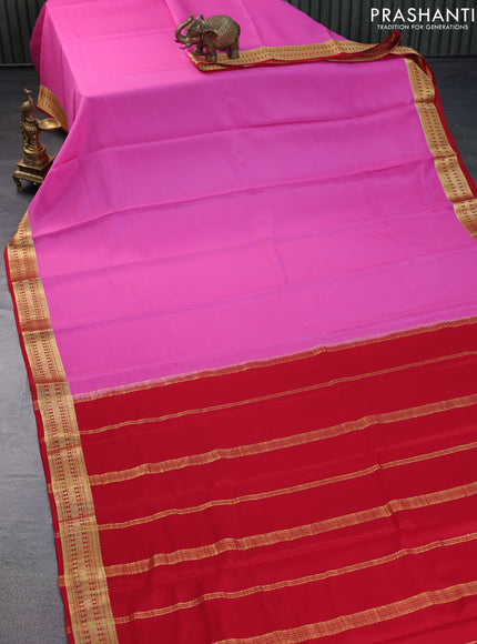 Pure mysore silk saree pink and red with plain body and zari woven border