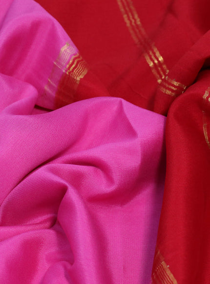 Pure mysore silk saree pink and red with plain body and zari woven border