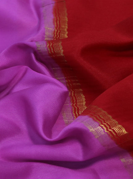 Pure mysore silk saree lavender shade and red with plain body and zari woven border