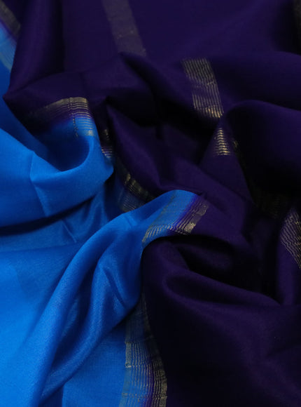 Pure mysore silk saree cs blue and blue with plain body and zari woven border