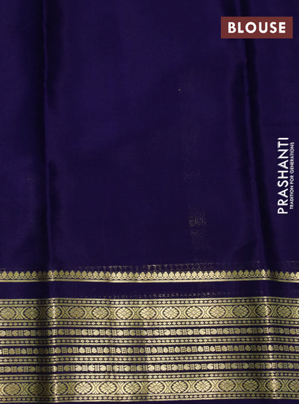 Pure mysore silk saree cs blue and blue with plain body and zari woven border