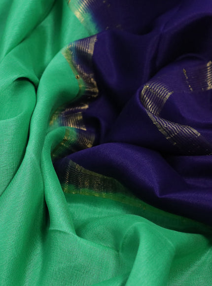 Pure mysore silk saree light green and dark blue with plain body and zari woven border