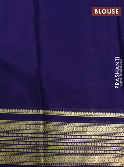 Pure mysore silk saree light green and dark blue with plain body and zari woven border