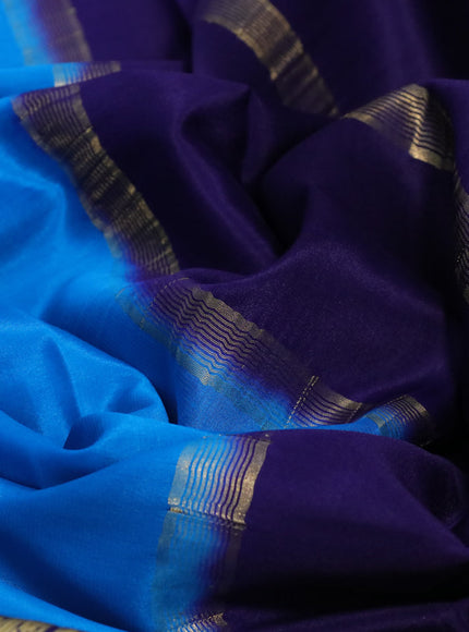 Pure mysore silk saree cs blue and blue with plain body and zari woven border