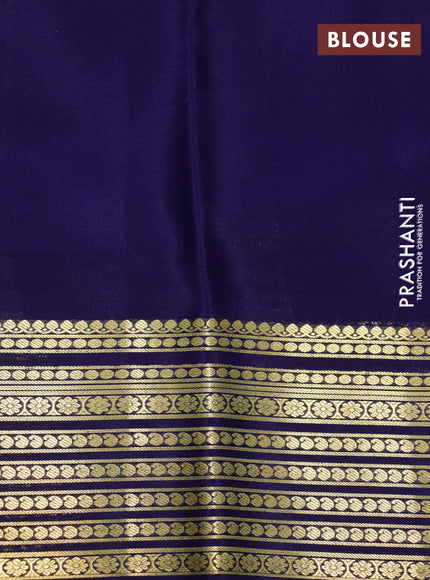 Pure mysore silk saree cs blue and blue with plain body and zari woven border