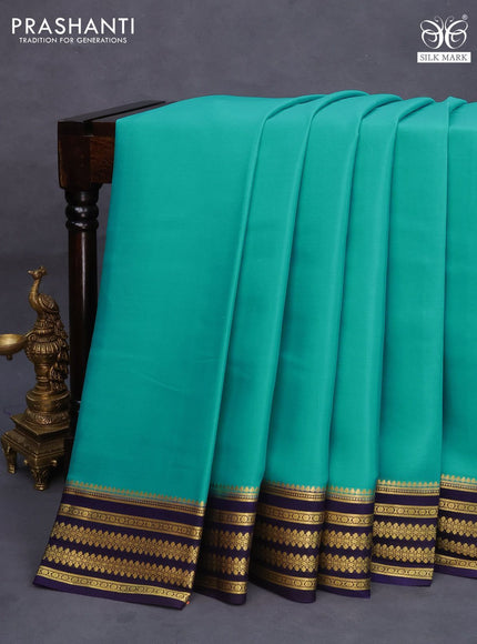 Pure mysore silk saree teal blue and dark blue with plain body and zari woven border