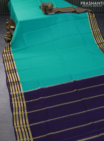 Pure mysore silk saree teal blue and dark blue with plain body and zari woven border