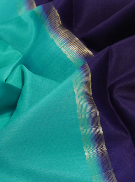 Pure mysore silk saree teal blue and dark blue with plain body and zari woven border