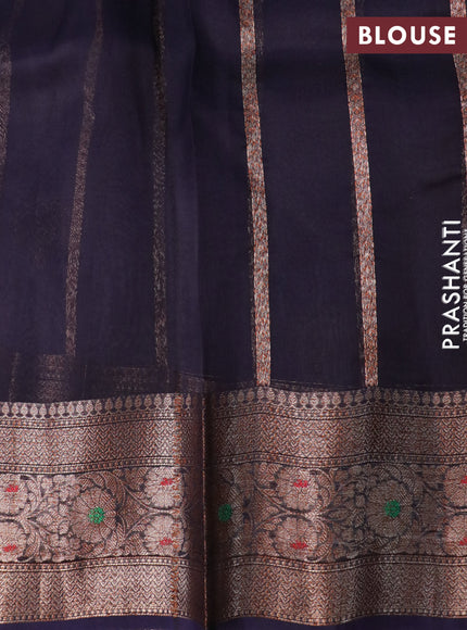 Banarasi organza saree grey shade and blue with thread & zari woven buttas and banarasi style border